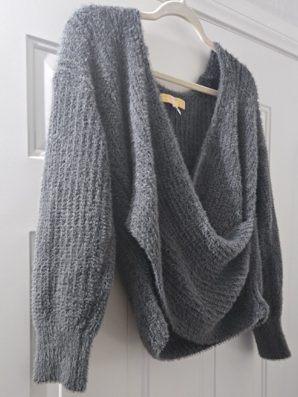 Urban Outfitters Charcoal Gray Draped V-Neck Sweater - Picture 2 of 4